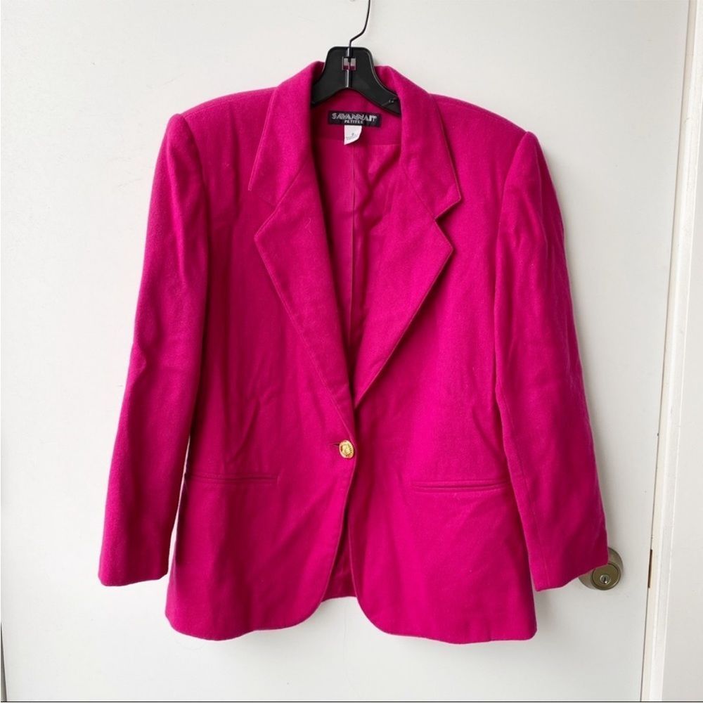 Savannah Vintage Wool Hot Pink Blazer with Gold Button Size 8 Petite